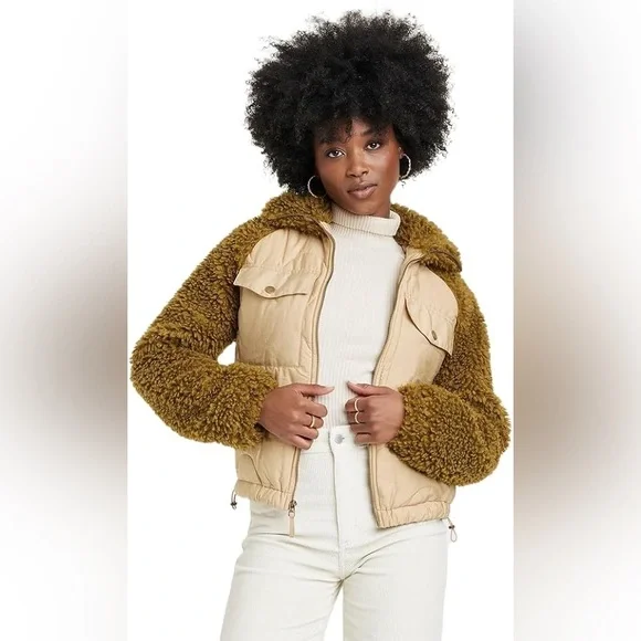 Universal Thread Quilted Moto Jacket NWT Puffer Teddy Faux Fur - Picture 3 of 4